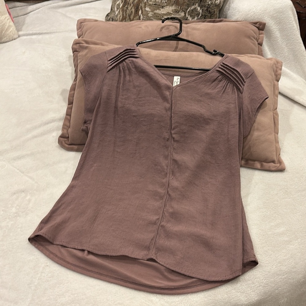 PerSeption Concept Pink and Brown Relaxed Pleated Blouse